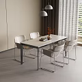 Elegant Dining Table Set With White Rectangular Table Four Metal Frame Chairs And Modern Pendant Lights 3d model