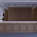 Spacious Elevator Hallway With Wooden Doors Green Signs Dark Carpet And Rest Chairs