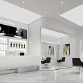 Spacious Hair Salon Interior With White Decor Marble Accents Product Shelves Mirrors And Styling Chairs