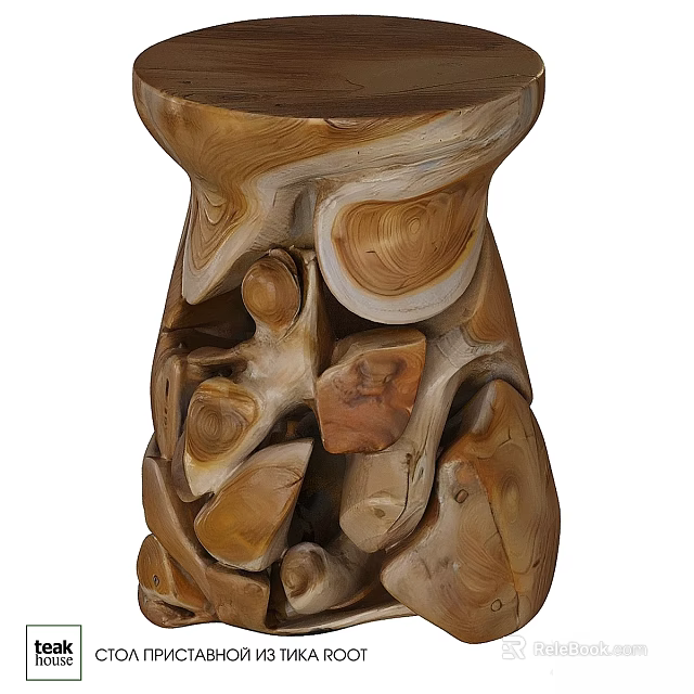 Handcrafted Natural Wood Dining Table With Irregular Carved Design And Textured Surface 3d model 