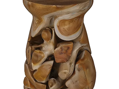 Handcrafted Natural Wood Dining Table With Irregular Carved Design And Textured Surface 3d model