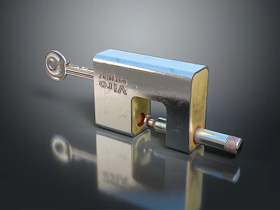 Modern Metallic Door Handle With Key Lock And Shiny Reflective Surface 3d model