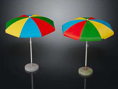 Colorful Outdoor Umbrella Furniture With Red Yellow Blue Green Canopy And Round Stable Base 3d model