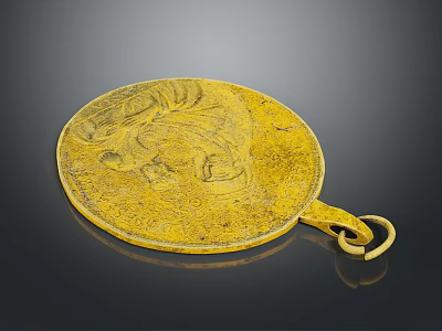 Golden Round Decorative Mirror with Intricate Carved Pattern and Handle 3d model