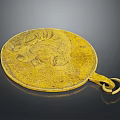 Golden Round Decorative Mirror with Intricate Carved Pattern and Handle