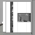 Modern White Sideboard Cabinet With LED Lighting Open Shelves Countertop And Coffee Machine Decor
