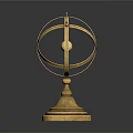 Golden Decorative Armillary Sphere With Intricate Metal Rings Arrows And Ornate Base