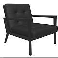 Black Leather Single Sofa With Button Tufted Backrest And Wooden Armrests Modern Design 3d model