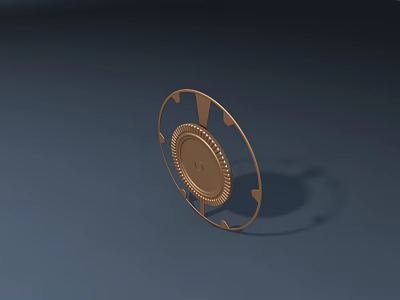 Golden Circular Decorative Emblem With Intricate Central Patterns And Symmetrical Elements On Dark Blue Background 3d model