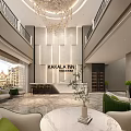KAKALA INN Hotel Lobby with Front Desk Chandelier Marble Floor Green Chairs Elevator Vending Machines