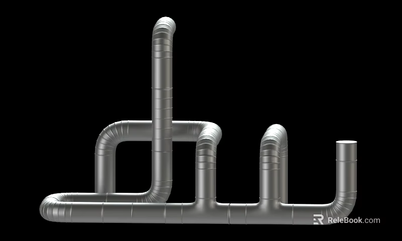 Industrial Metal Pipes Structure With Curved Connections And Silver Finish 3d model 