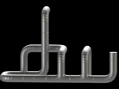 Industrial Metal Pipes Structure With Curved Connections And Silver Finish 3d model