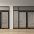 Modern Glass Double Doors With Black Frame In Interior White Wall Wooden Floor Design