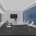 Modern Conference Room Interior With White Table Ergonomic Chairs And TV Screen