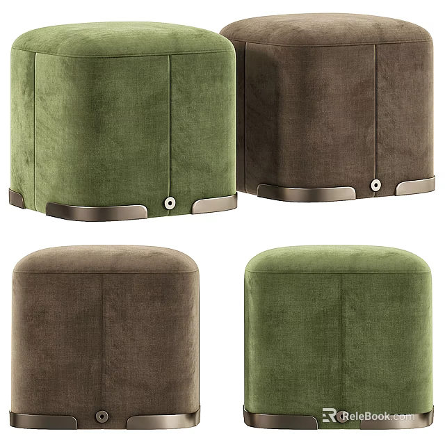 Modern Round Velvet Stools In Green And Brown With Metal Legs Design 3d model 