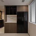 Modern Minimalist Living Dining Room With Dark Wood TV Background And Marble Coffee Tables