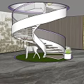 Indoor Landscape With Spiral Staircase Purple Rings Green Plant Lawn And Deer Sculpture