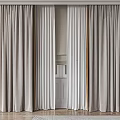 Gray and White Velvet Curtains in Modern Room Interior with White Walls and Door