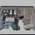 Hinged Door In House Model Interior Design With Staircase And Colorful Rooms