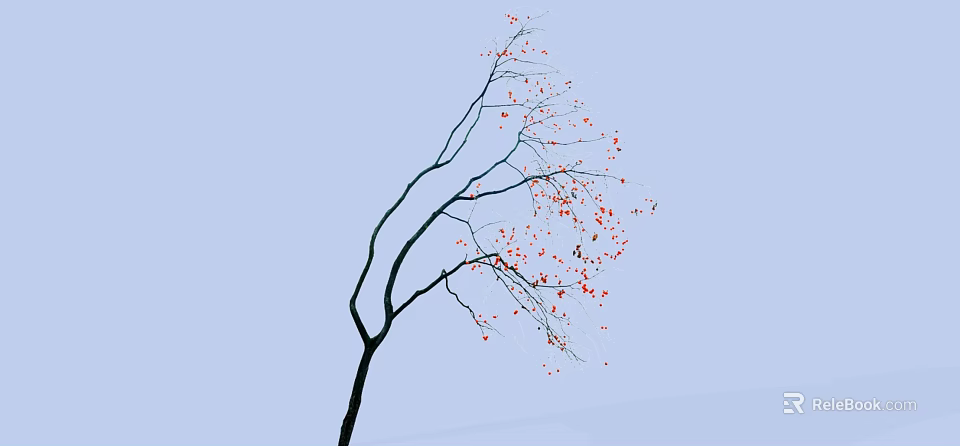 Tall Arbor Tree With Slender Branches And Red Blossoms On Light Blue Background 3d model 