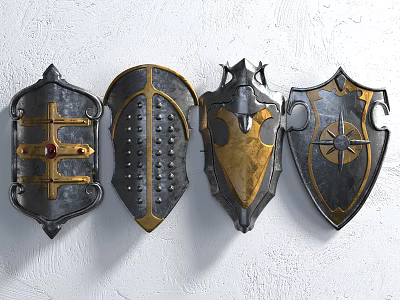 Medieval Shield Weapons with Ornate Metalwork and Decorative Details on 3d model