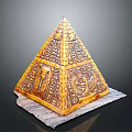 Golden Ancient Pyramid Scenery With Intricate Carvings On Stone Base And Dark Backdrop
