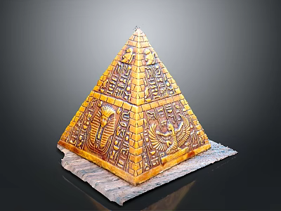 Golden Ancient Pyramid Scenery With Intricate Carvings On Stone Base And Dark Backdrop 3d model