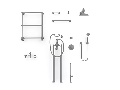Complete Shower Head Set With Handheld Faucet Towel Rack Mounting Bar And Accessories 3d model
