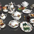 Elegant Floral Porcelain Tableware Set With Teapots Cups Plates And Serving Bowls