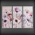 Vibrant Purple Pink Watercolor Floral And Bird Decorative Paintings On Gray Wall