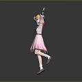 Vibrant Game Movie Character With Orange Hair Pink Dress Green Bow And Lively Waving Pose