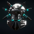 Futuristic White Robot Head With Blue Glowing Accents And Geometric Design