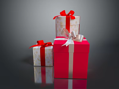 Colorful Decorative Gift Boxes With Red And Silver Ribbons And Bows 3d model
