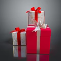 Colorful Decorative Gift Boxes With Red And Silver Ribbons And Bows