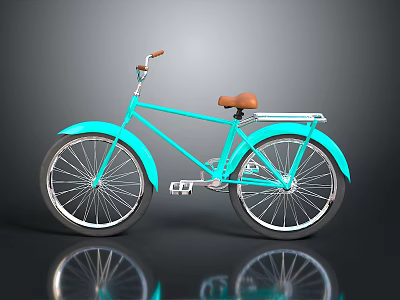Turquoise Retro Bicycle With Brown Seat Classic Handlebar And Cruiser Wheels 3d model