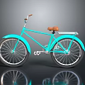 Turquoise Retro Bicycle With Brown Seat Classic Handlebar And Cruiser Wheels