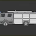 Gray Fire Truck 3D Model With Blue Emergency Lights And Roof Equipment