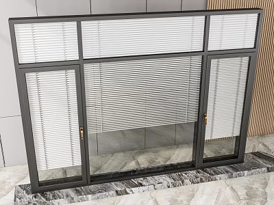 Aluminum Casement Window With Black Frame White Blinds And Modern Interior Design 3d model