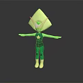 3D Stylized Green Character With Diamond Shaped Head Green Gem Star Emblem And Outstretched Arms