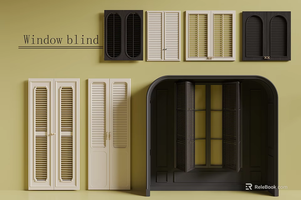 Various Styles of Window Blinds in Different Colors for Home Interior Design 3d model 