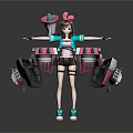 Futuristic Anime Female Character With Mechanical Creature Wings And Pink Blue Outfit