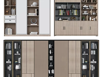 Elegant Modern Bookcase Design With Open Shelves Closed Cabinets And Decor Items 3d model