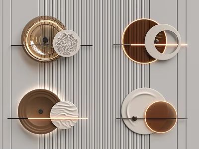 Circular Wall Decor Featuring Brown White Textured Designs And Metallic Accents On Gray Wall 3d model