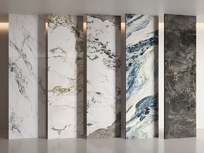 Wall Panels with Various Marble Textures Showcased in Modern Interior Decor 3d model