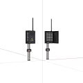 Two Industrial Control Equipment Boxes With Antennas Warning Symbols And Open Door Internal Structure