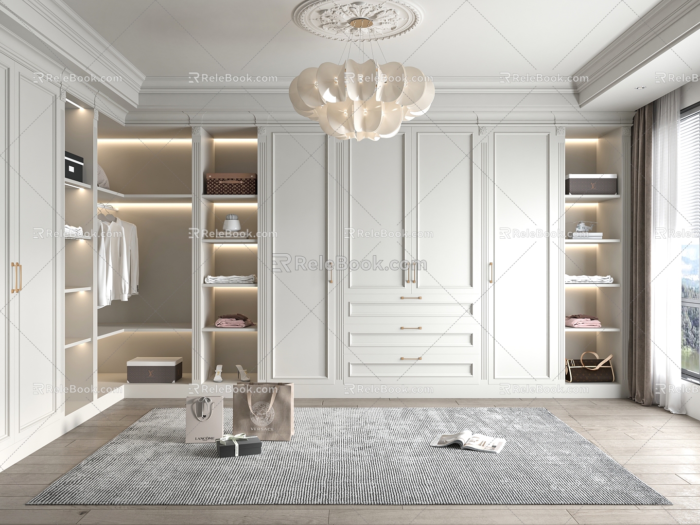 European Style Cloakroom Wardrobe Glass Cabinet Decorative Cabinet Locker 3d model