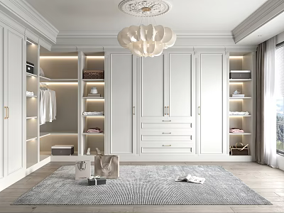 Elegant Modern Walk In Closet With Built In Storage And Lighting 3d model