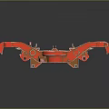 Shiny Red Metal Mechanical Components With Symmetric Holes And Glossy Finish On Dark Background