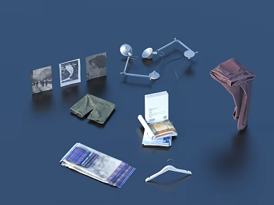 Everyday Household Items Featuring Photos Table Lamp Pants Shorts Books And Hanger 3d model