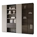Modern Bookcase With Light Dark Panels Multiple Shelves Drawers And Decorative Items 3d model
